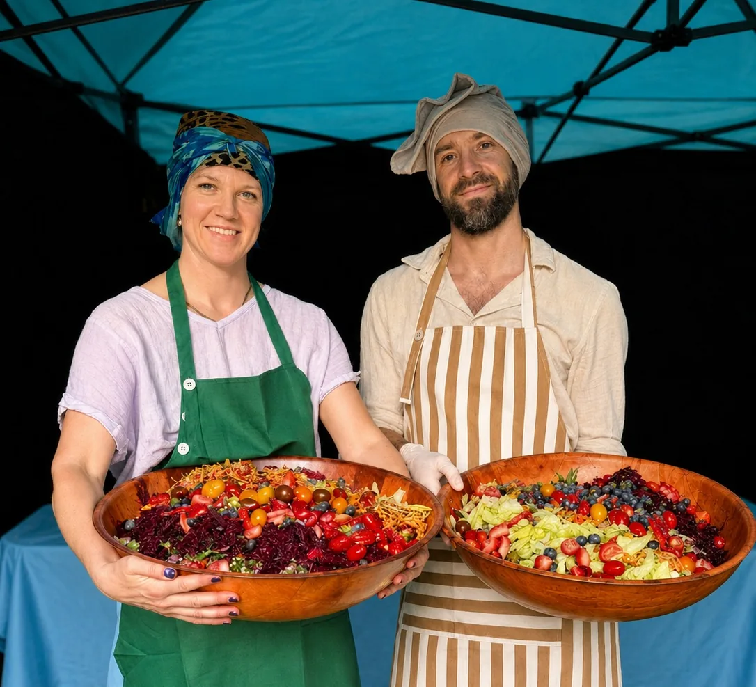 The Kinship team serving from the outdoor kitchen